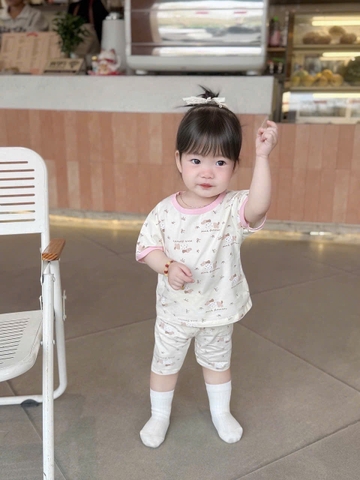 Cb356- Combo 2 bộ chó xù trắng hồng bé gái quần legging