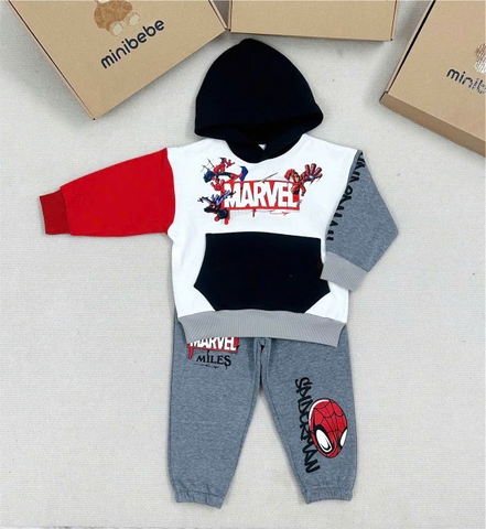 BN184 (9-26kg) Bộ nỉ thu đông dài tay bé trai Mavel phối màu có mũ VNXK