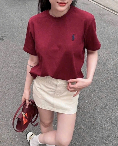 A193-Áo phông suông thêu ngựa màu đỏ