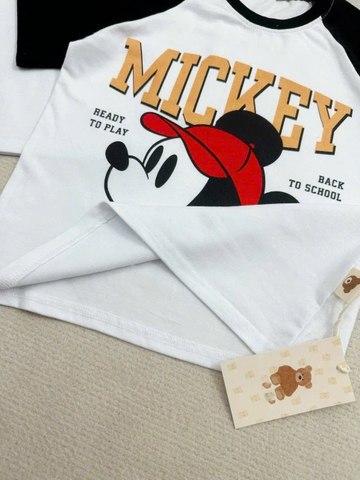 BN112- Bộ cotton MICKEY đen trắng mix quần cua