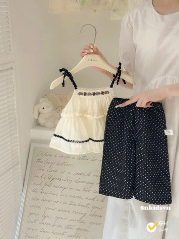 Damgai07- Set áo BBD thêu ngực mix quần suông bi đen