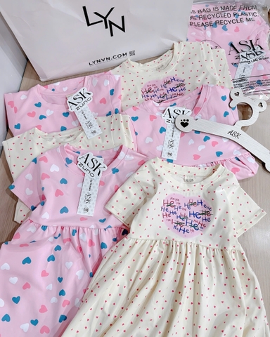 CB305- Combo 2 đầm tim xoè màu hồng bé gái