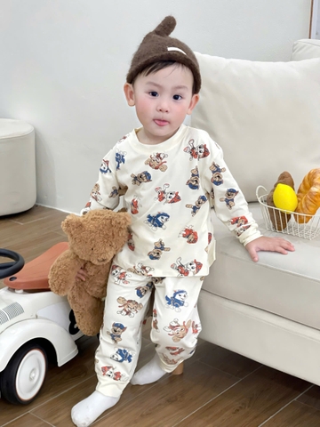 cb378- Combo 3 bộ cotton cứu hộ bé trai dài tay