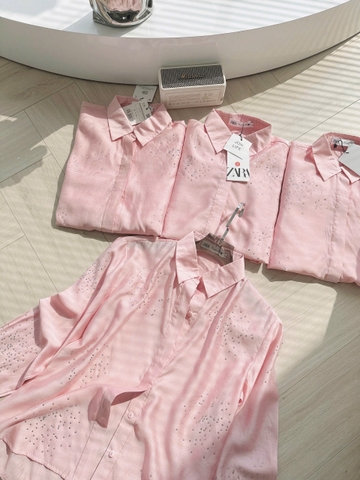 A200-Áo somi thiết kế hồng pastel đính đá