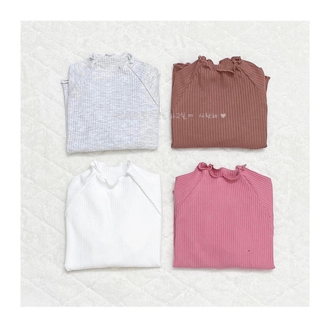 CB023- combo 3 áo tăm viền bèo màu trơn trẻ em VNXK