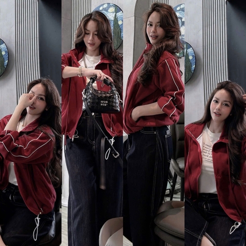 A413-Áo khoác nỉ haida đỏ kéo khoá