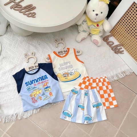 BT973-Bộ áo polo đỏ phối quần short cho bé