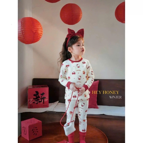 Cb397- Combo 2 bộ gái dài tay viền ren đỏ- trắng