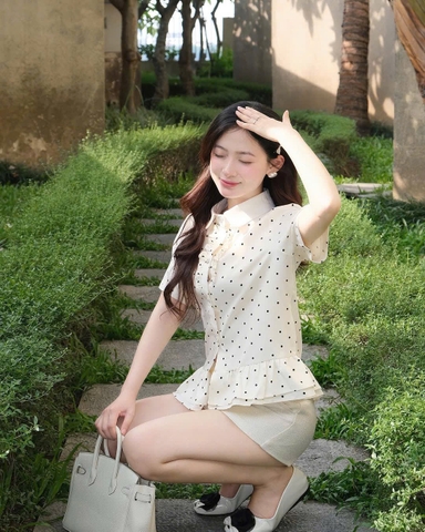 145 nhé kh ơi   Set688- Set áo bi mix short màu  be dáng cộc