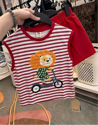 BT989- Combo 3 bộ cotton balo ĐỎ -NÂU- XANH trẻ em