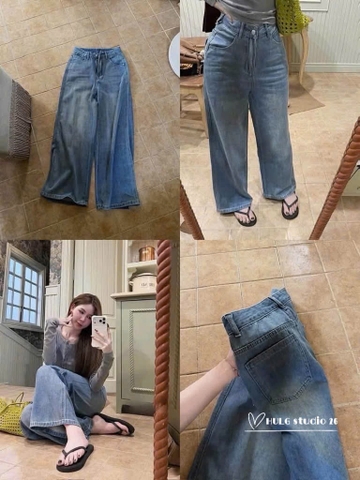 Quan130- Quần jeans suông ống xanh nhạt