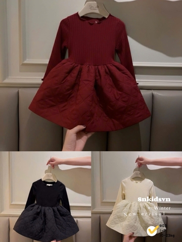 Bt784- Váy xoè phối len dài tay bé gái 3 màu