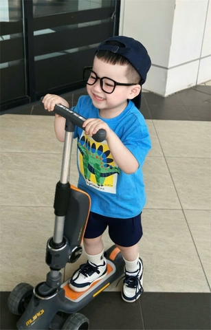 BN100-Bộ áo cotton côc tay KHỦNG LONG VÂY xanh đen mix quần cua bé trai