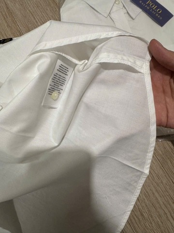 a465-Áo sơ mi trắng tay lật thêu cổ đức chất thô lụa hàng xuất