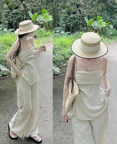 SET047-Set đũi dây tết lien màu be