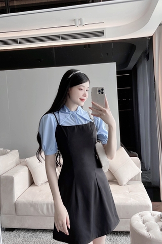 Set gồm váy đen yếm kèm sơ mi xanh trơn ( set rời)