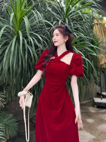 SET ÁO DÀI NHUNG CHUN CHÉO MIX QUẦN LỤA ĐEN