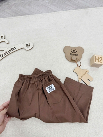 BT619- Bộ bé trai áo polo dài tay kẻ nâu phối quần kaki dài