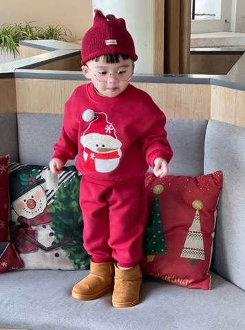 BT795- Bộ nỉ noel đỏ thêu nổi cho bé
