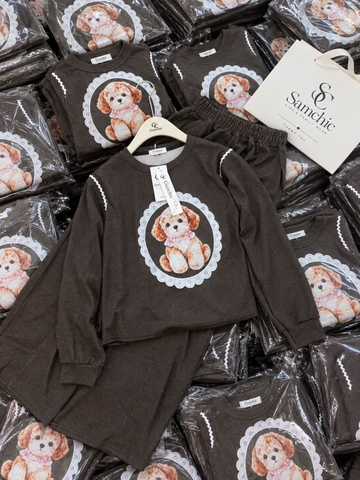 SET1073- Bộ nỉ dip lông cún nâu đáp ren