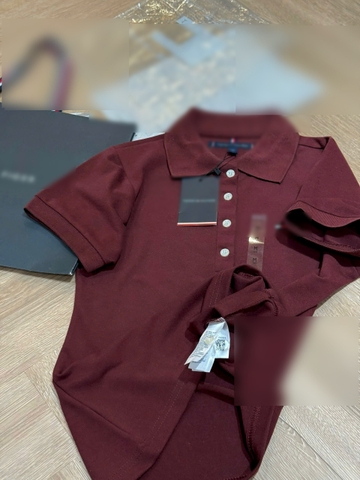 A635-Áo polo  đỏ mận thêu ngực hàng nhà máy đủ tem