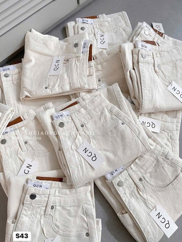 CV010- CHân váy jeans trắng gạo dáng dài 90cm nhà máy full tem