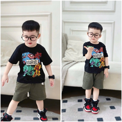 BT173 - Bộ cotton MARVEL loang đen mix quần cua màu rêu