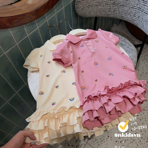 Bt830- Đầm polo xoè đuôi cầu vồng bé gái 2 màu