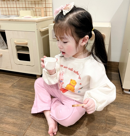 BN060-Bộ nỉ quần loe hồng SOME CUTE trẻ em VNXK