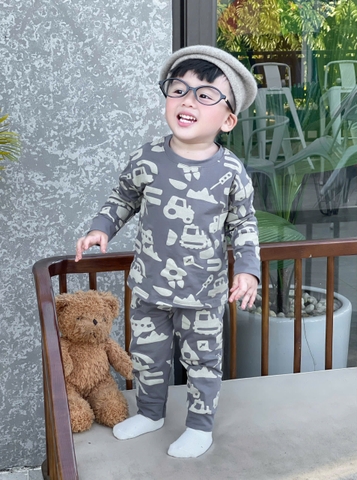 CB395-Combo 3 bộ thun dài tay bé trai hoạt hình OTO NÂU