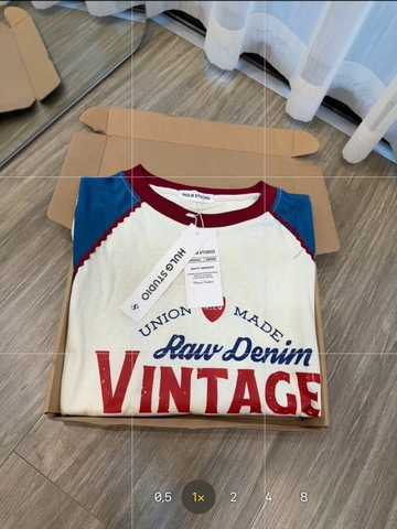 A654-Áo thun giấy dáng dài xanh trắng VINTAGE