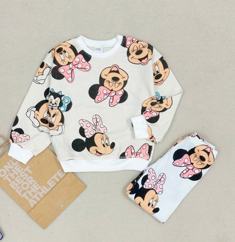 BN155-(8-26kg)- Bộ nỉ thu đông bé gái Mickey Hồng VNXK