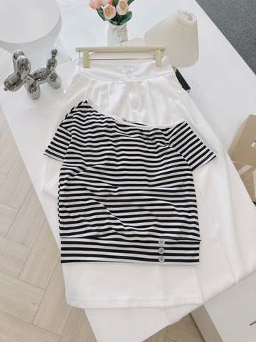 🍀 SET714- SET QUẦN LI BẢN CẠP TO CÁCH ĐIỆU MIX ÁO LỆCH VAI 🌱