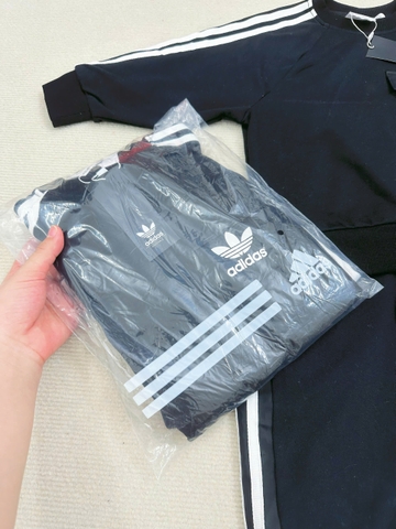 BN161-(9-26kg)-Bộ nỉ thu đông đen sọc trắng ADD bé trai VNXK