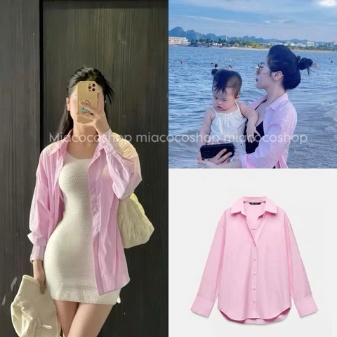 🍀A400- ÁO SMI KẺ XANH - HỒNG chất thô đũi dáng suông