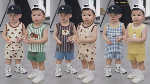 BT907- cOMBO 2 BỘ balo kiểu Honey 3 màu trẻ em