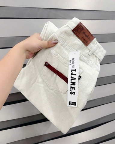 QUAN010-Quần JEANS SUÔNG màu be tag đỏ