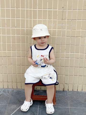 Cb357- Combo 2 bộ balo viền chất cotton in vợt trắng xanh