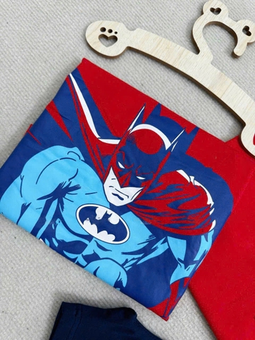 BT478- Bộ Siêu nhân in lưng đỏ đen bé trai ái cotton mix quần cua