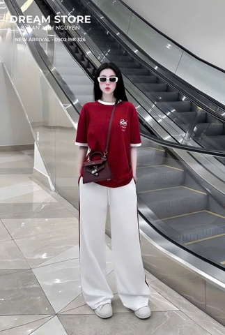SET469-Set Bad đỏ trắng quần suông chạy viền chất zip đẹp