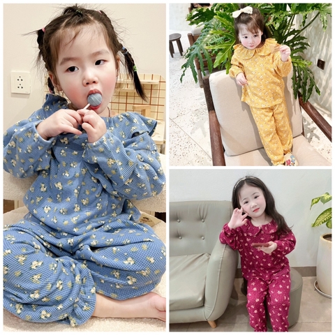 CB034 -Combo 3 bộ hoa dài viền bèo trẻ em VNXK ( Kh lưu ý chọn màu)