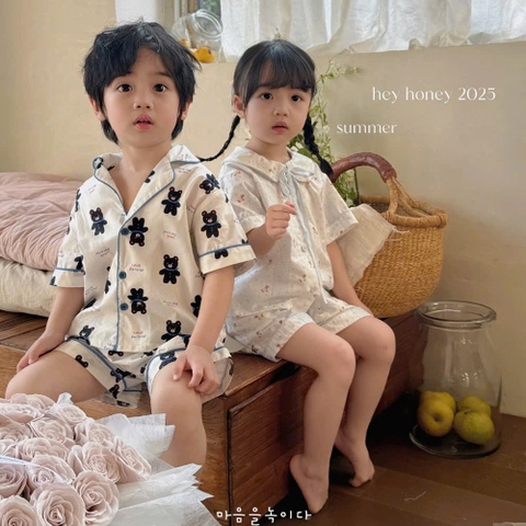 CB328- Co,bo 2 set bộ pijama đũi hình màu nâu- xanh than