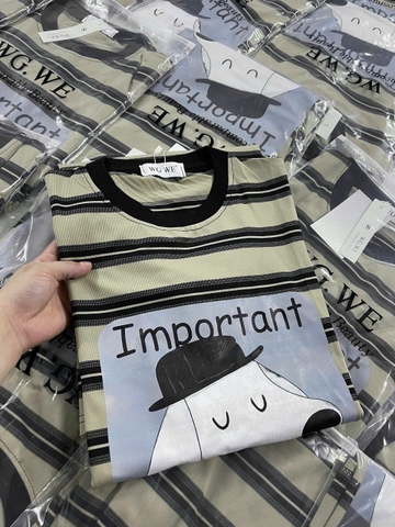 Dam164- Đầm suông cotton màu xanh rêu kẻ ngang in Cún