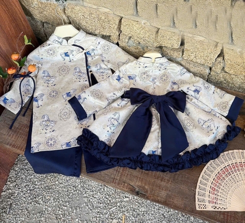 BT802-Bộ áo dài Thanh Mã cho bé tặng kèm ngọc bội