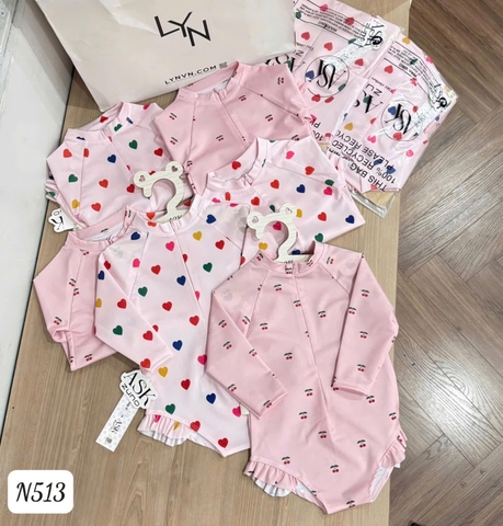 BT281- Bộ bơi liền mảnh dài tay bé gái màu hồng( lẻ bộ)