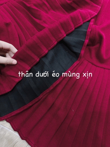 DAM139-Đầm xếp ly nữ dáng ngắn dài tay màu đỏ khóa trước có size từ 40kg đến 60kg