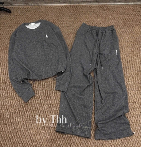 Set823- Set nỉ díp lông thỏ màu xám phối quần suông