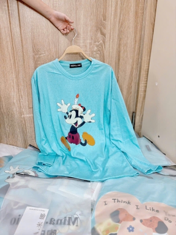 aA665-Áo thun giấy dáng dài tông xanh