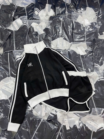 Set727- Set nỉ haida dài tay khoá đen viền trắng phối quần short