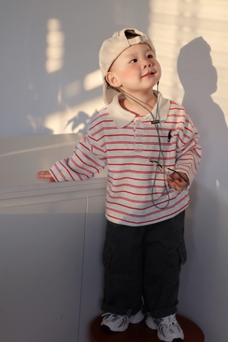 Cb423-Combo 2 áo polo dài tay kẻ ngang cho bé